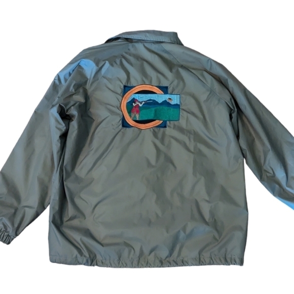 Trapshooting tan nylon snap front windbreaker jacket with embroidered patch sz S - Picture 7 of 8